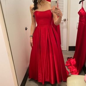Betsy & Adam High-low red silk gown